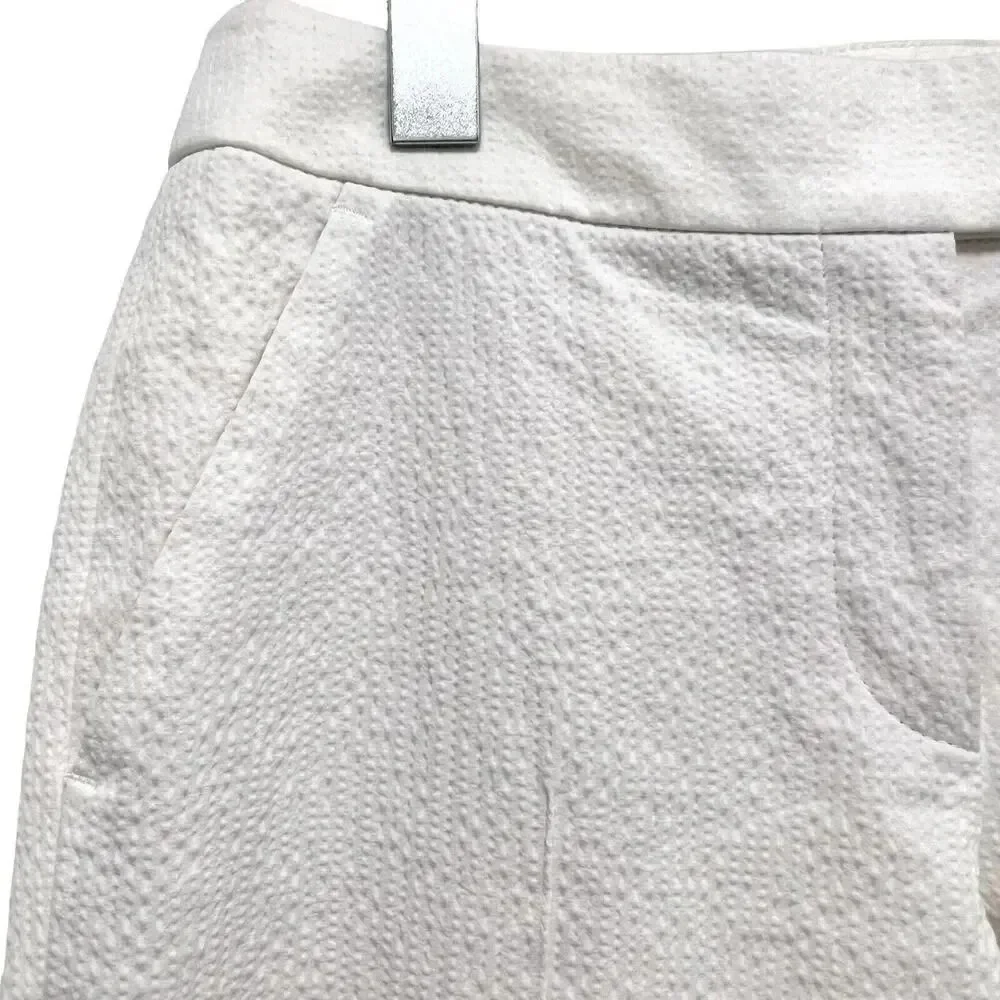 Akris Punto Textured Crop Pants Cotton Ivory Dressy Preppy Trousers Size 2